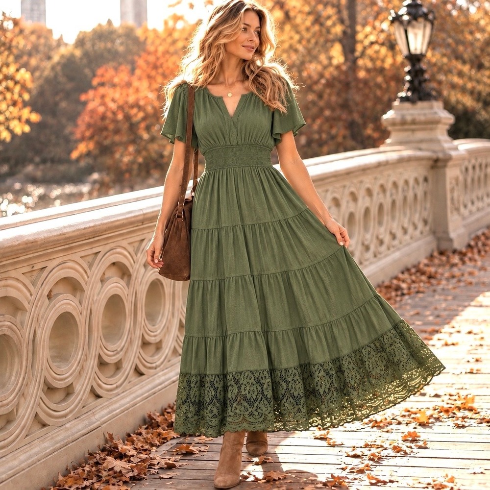 Anthropologie J Gee Large Maxi Dress Cottagecore Prairie Coastal Boho Chic Fall